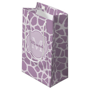 Chic-lila Giraffen-Druck mit Monogramm und Namen Kleine Geschenktüte