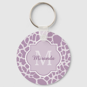 Chic-lila Giraffen-Druck mit Monogramm und Namen Schlüsselanhänger