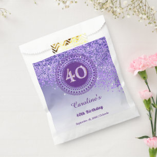 Chic Lila Glitzer & Dotted Frame 40. Geburtstag Geschenktütchen