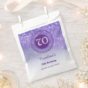 Chic Lila Glitzer & Dotted Frame 70. Geburtstag Geschenktütchen