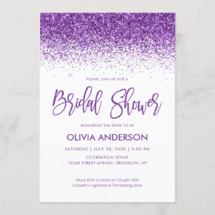 Chic Lila Glitzer Sparkle Confetti Brautparty Einladung