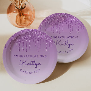 Chic Lila Glitzer Tropfen Class Graduation Party Pappteller