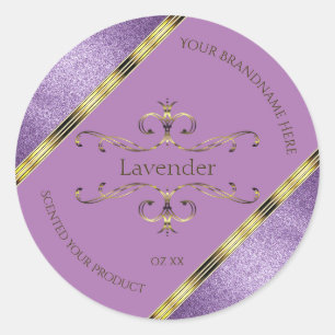 Chic Lila Glitzer- und Gold Verzierte Produktetike Runder Aufkleber