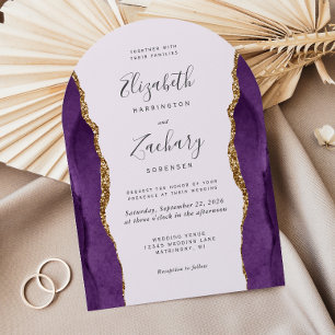 Chic Lila Gold Agate Arch Lavender Wedding Einladung