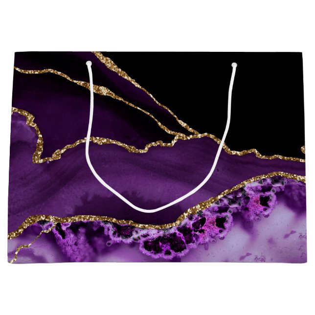 Chic lila Gold Agate Marble Geschenktasche Große Geschenktüte (Vorderseite)