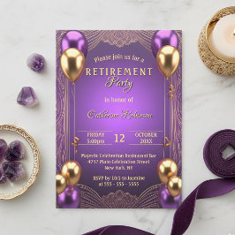 Chic Lila Gold Ballon Art Deco Pension Party Einladung