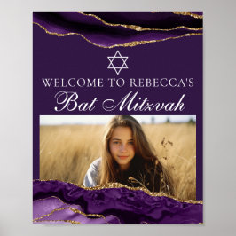 Chic Lila Gold Bat Mitzvah Foto Party Willkommen Poster