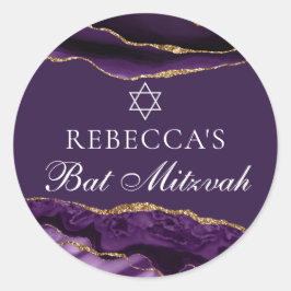 Chic Lila Gold Bat Mitzvah Party Personalisiert Runder Aufkleber