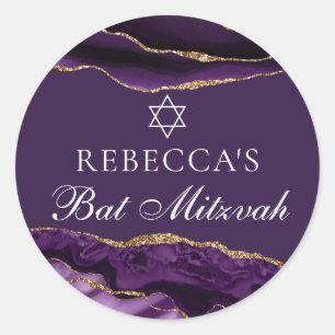Chic Lila Gold Bat Mitzvah Party Personalisiert Runder Aufkleber