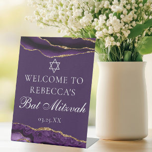 Chic lila Gold Bat Mitzvah Party Willkommen Sockelschild