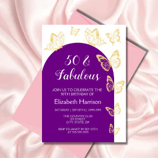 Chic Lila Gold Butterfly Fabulous Geburtstag Einladung