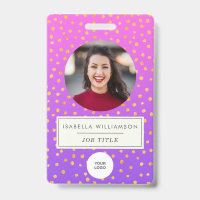 Chic Lila Gold Dot Mitarbeiter Foto ID Corporate