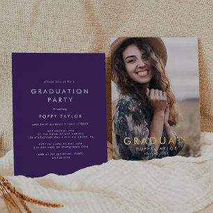 Chic Lila Gold Foil Foto Graduation Party Folieneinladung