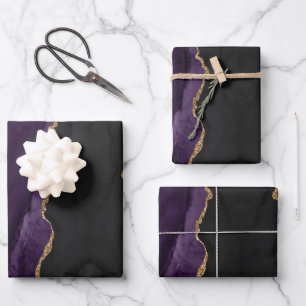 Chic Lila Gold Glitzer Agate Abstrakt Geschenkpapier Set