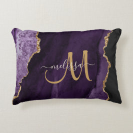 Chic Lila Gold Glitzer Agate Custom Monogram Dekokissen