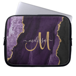 Chic Lila Gold Glitzer Agate Custom Monogram Laptopschutzhülle