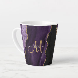 Chic Lila Gold Glitzer Agate Custom Monogram Milchtasse