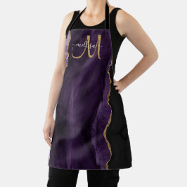 Chic Lila Gold Glitzer Agate Custom Monogram Schürze