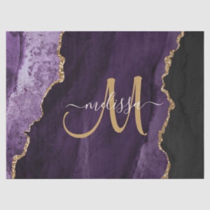 Chic Lila Gold Glitzer Agate Custom Monogram Seidenpapier