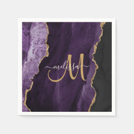Chic Lila Gold Glitzer Agate Custom Monogram Serviette