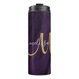 Chic Lila Gold Glitzer Agate Custom Monogram Thermosbecher