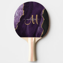 Chic Lila Gold Glitzer Agate Custom Monogram Tischtennis Schläger