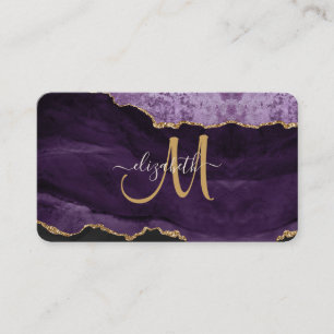 Chic Lila Gold Glitzer Agate Custom Monogram Visitenkarte