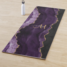 Chic Lila Gold Glitzer Agate Custom Monogram Yogamatte