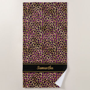 Chic Lila Gold Leopard Print Personalisiert Strandtuch