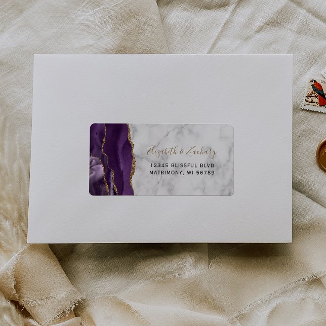 Chic Lila Gold Marble Wedding RSVP Selbstadresse Adressaufkleber (Von Creator hochgeladen)