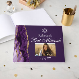 Chic Lila Gold Mitzvah Party Foto Custom Gästebuch