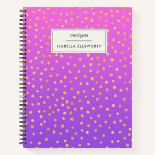 Chic Lila Gold Polka Dot Personalisiertes Rezept Notizbuch