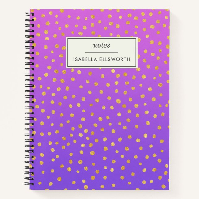 Chic Lila Gold Polka Dot Personalisiertes Schreibe Notizbuch (Vorderseite)
