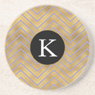 Chic Lila Gold Zickzack Monogram Getränkeuntersetzer