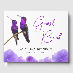 Chic Lila Hummingbirds and Petals Wedding Gästebuch