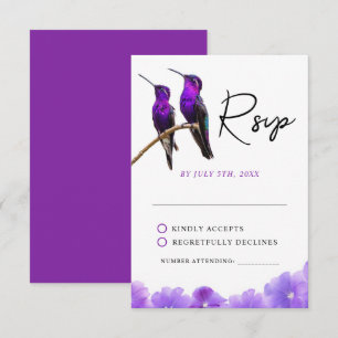 Chic Lila Hummingbirds and Petals Wedding RSVP Karte