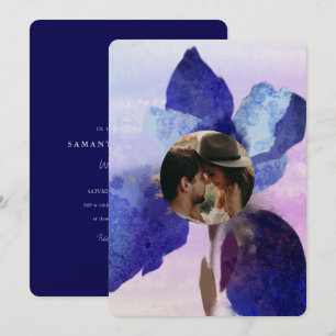 Chic Lila Iris Floral Watercolor Foto Hochzeit Einladung