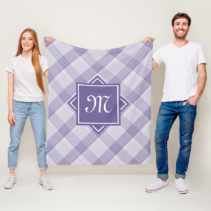 Chic Lila Kariert mit moderner Diagonal-Monogramm Fleecedecke