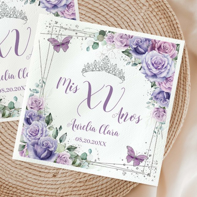Chic Lila Lilac Floral Butterfliegen Quinceañera Serviette (Von Creator hochgeladen)
