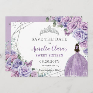 Chic Lila Lilac Floral Quinceanera 16 . Geburtstag Save The Date