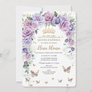 Chic Lila Lilac Lavender Floral Arch Quinceañera Einladung