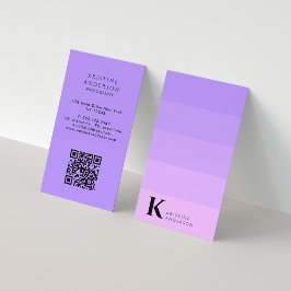Chic Lila Lilac Ombre Classic Monogram QR Code Visitenkarte