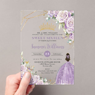 Chic Lila Lilac Rose Floral Prinzessin Sweet 16 Acryleinladungen