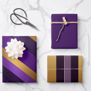 Chic Lila, Lilac und Gold gestreift Geschenkpapier Set