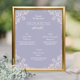 Chic Lila Lilac Wedding Signature Drinks Poster