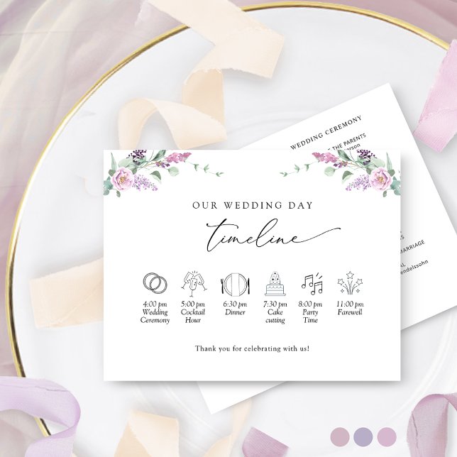 Chic Lila, Mauve Floral Wedding Timeline Programm (Von Creator hochgeladen)