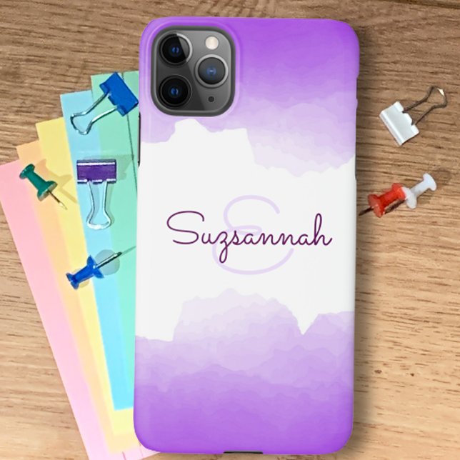 Chic Lila Ombre Name Letter Monogram iPhone Case Hülle (Von Creator hochgeladen)