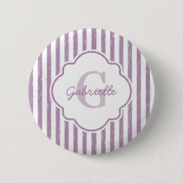 Chic Lila Painted Stripes Monogramm und Name Button