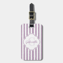 Chic Lila Painted Stripes Monogramm und Name Gepäckanhänger