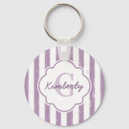 Chic Lila Painted Stripes Monogramm und Name Schlüsselanhänger
